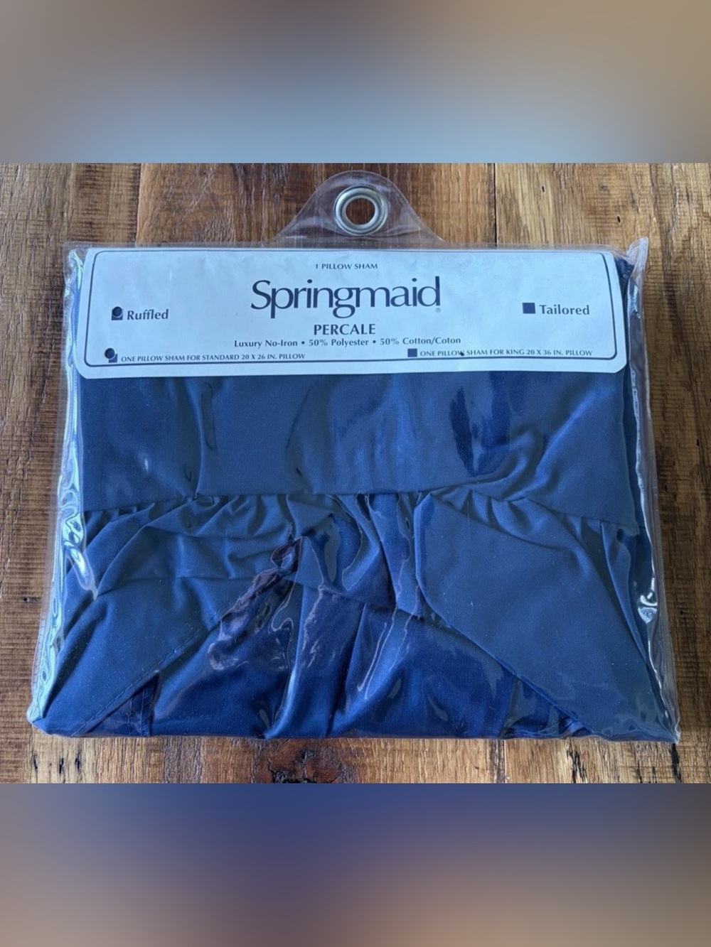 Springmaid Percale Pillow Sham Ruffled Navy Blue New Vintage NOS Standard